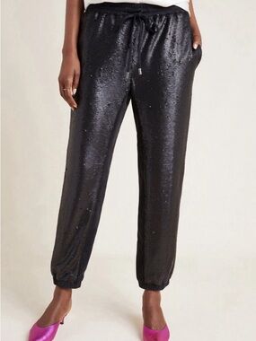 ✨ Anthropologie Maria Sequin Jogger Pants | Black Sparkle | Size M ✨